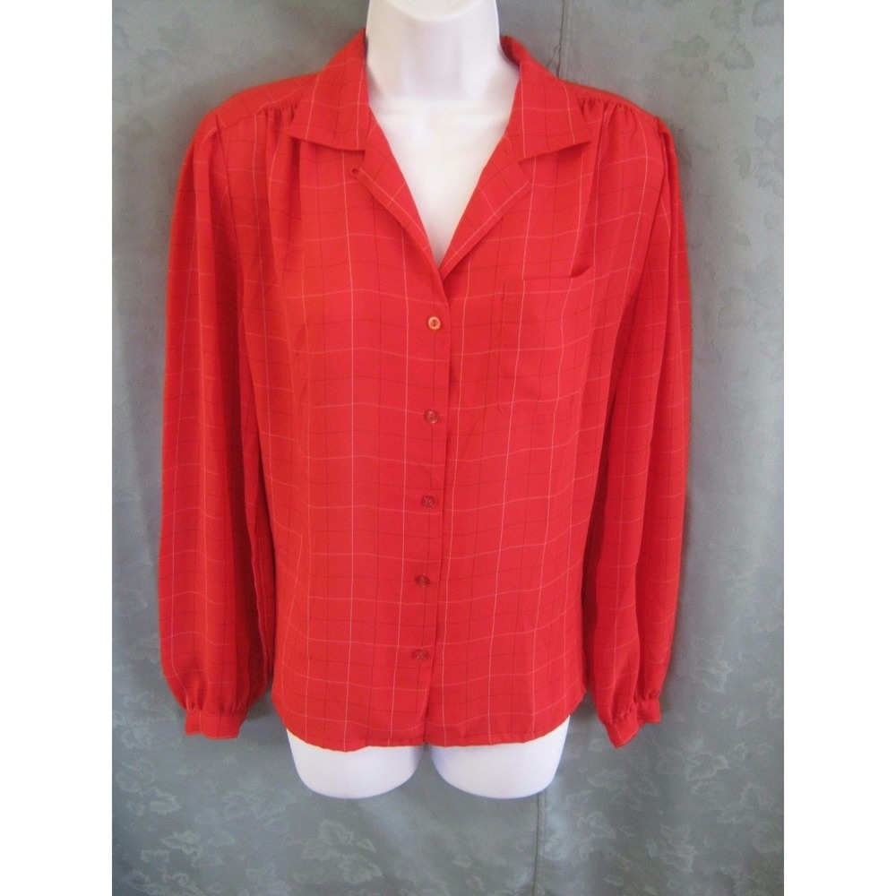 Vintage Amelia Sheer Blouse Size 10 Windowpane Plaid Dressy Career Top